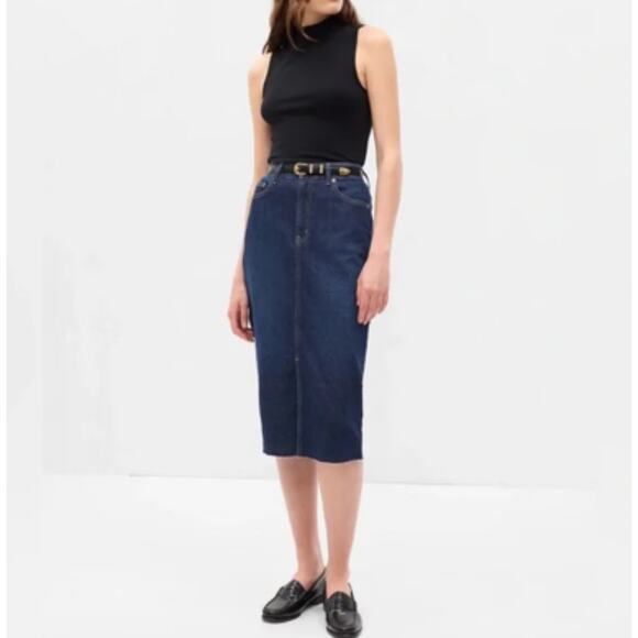 Gap Dark Wash Blue Denim Front Slit Icon Midi Skirt - 28 or 6 - Picture 1 of 9